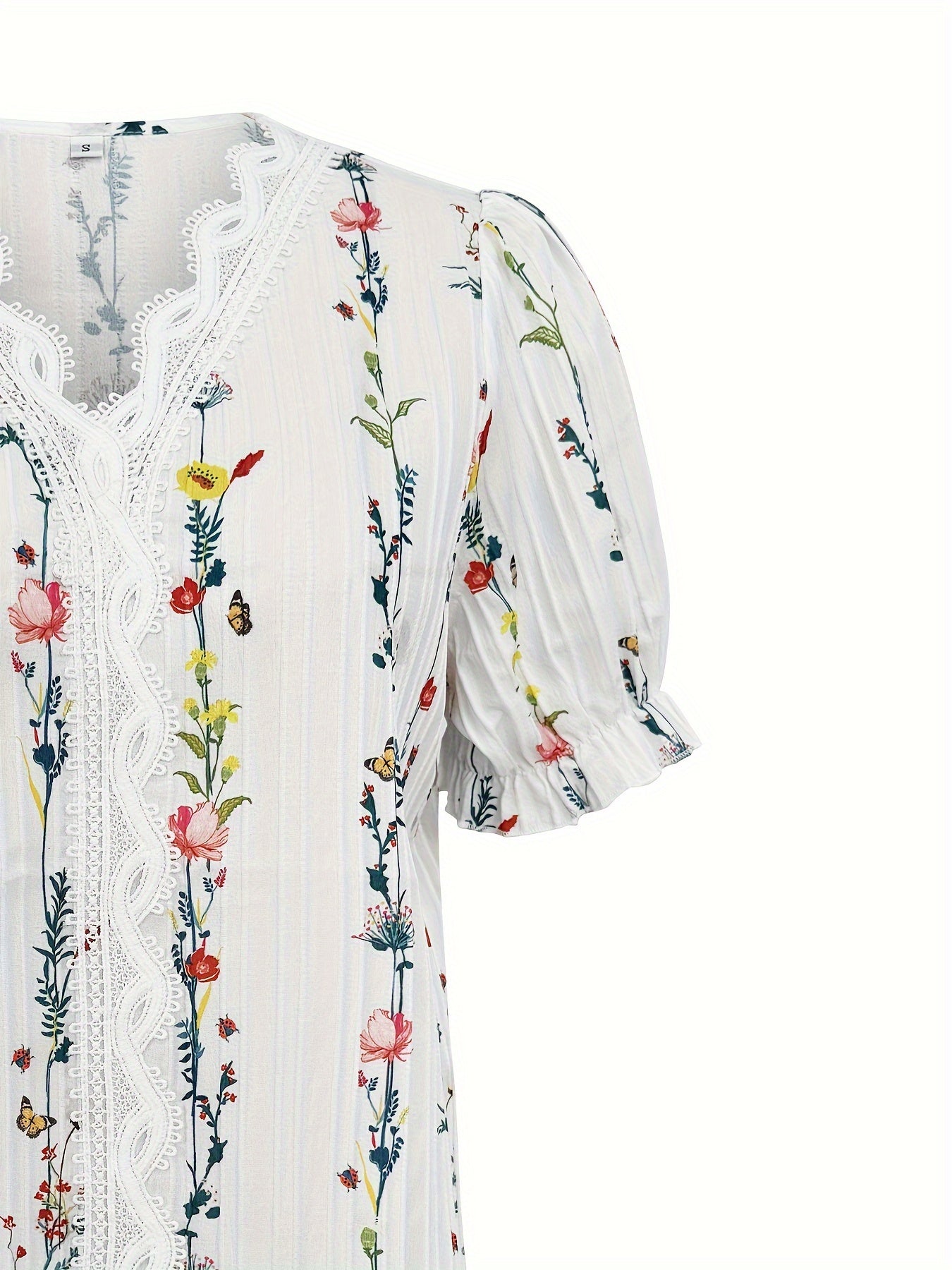 Dam Blus Elegant Somrig V-ringad Blommig Kortärmad Weekend Casual