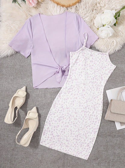 Damklänning med Elegant Omlott-Topp och Somrig Blommig Bodycon Stil – Perfekt för Vår och Sommar