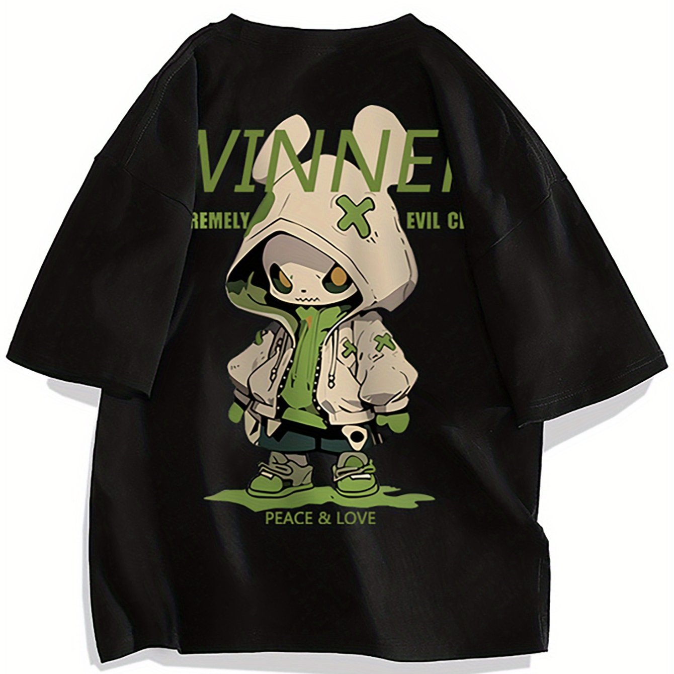 Herr T-shirt Streetwear Oversize med Tecknad Grafisk Design och Urban Stil