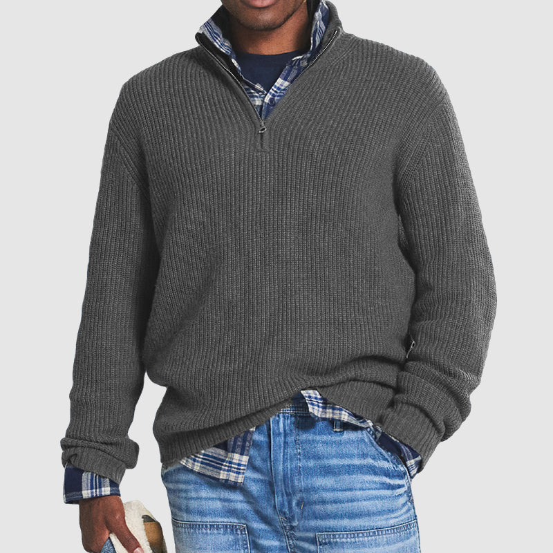 Herrtröja med halv dragkedja – Stickad pullover för business-casual och vardag