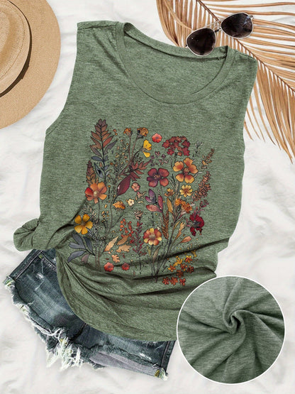 Dam T-shirt med Blommigt Tryck och Avslappnad Sommarstil