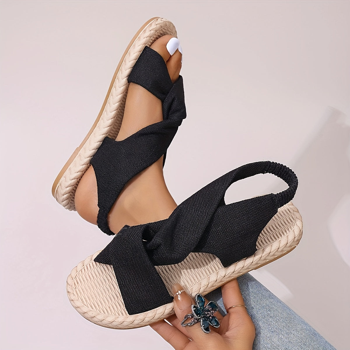 Damsandaler Mode Slip-on Sommar Sandaler med Knytdetalj