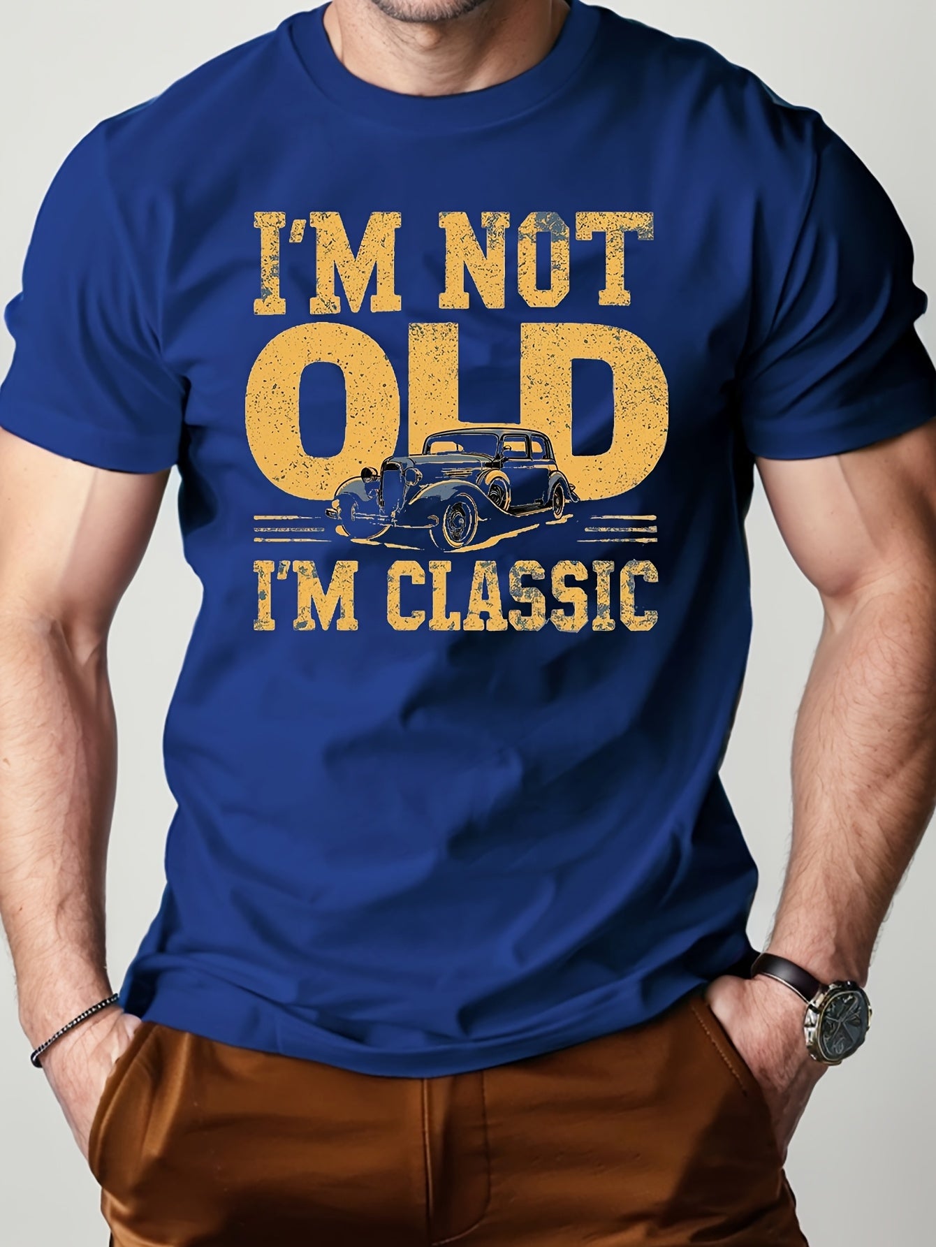 Herr T-shirt med Vintagebil – Rolig Present till Klassikerälskare, Casual Stil