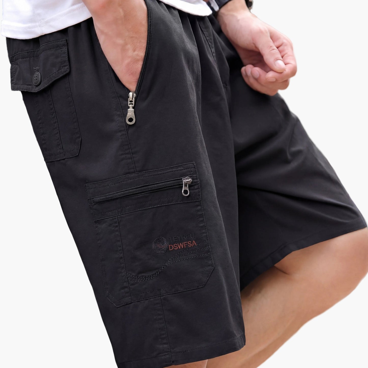 Herr Cargo Shorts med Flera Fickor och Dragkedja – Avslappnad och Praktisk Stil för Vardagsbruk