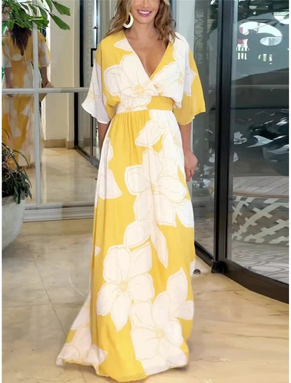Damklänning – Elegant Maxiklänning med Blommönster, Vardags- och Feststil