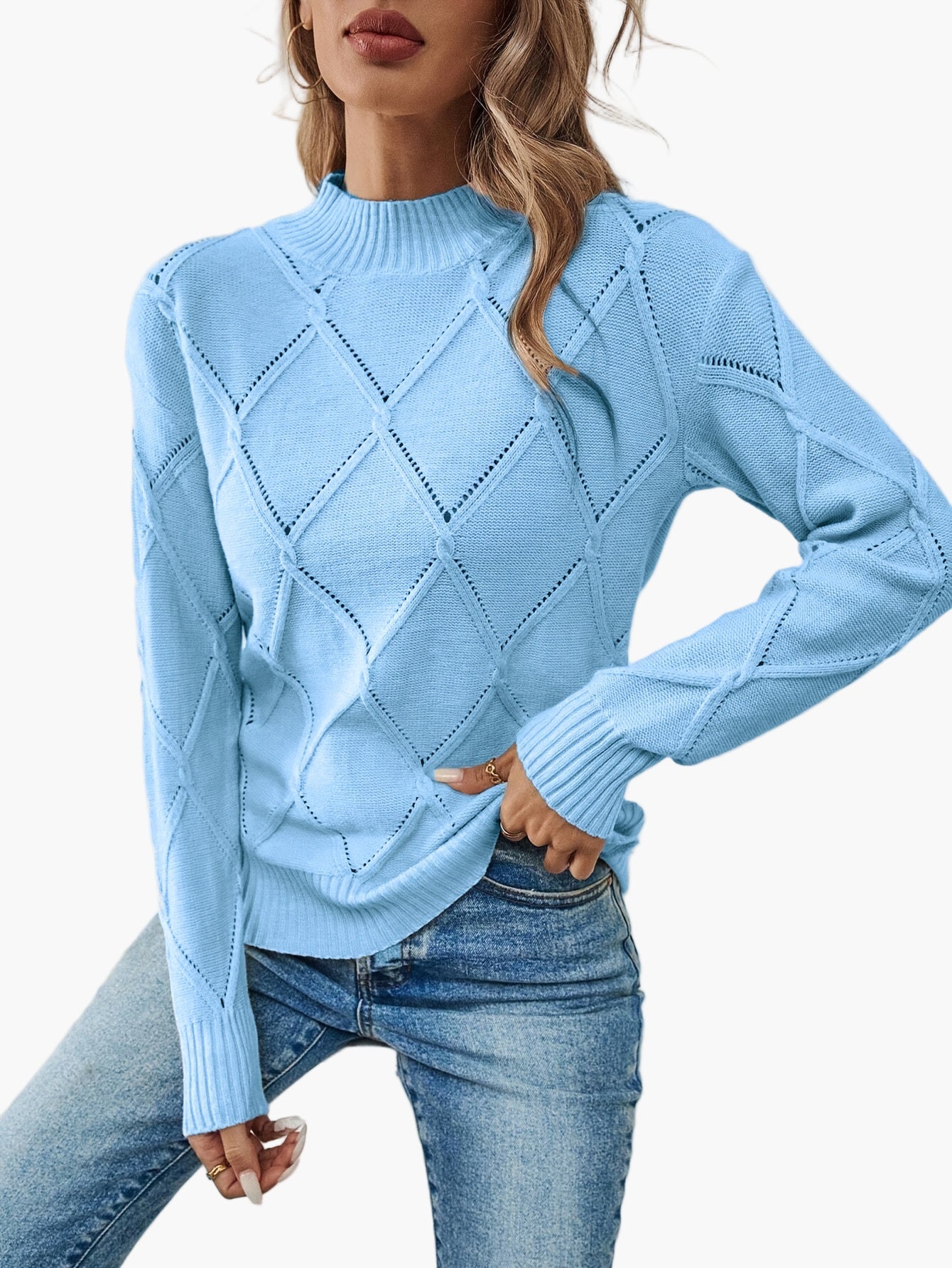 Damtröja Elegant Geometrisk Stickad Långärmad Vardagsstil