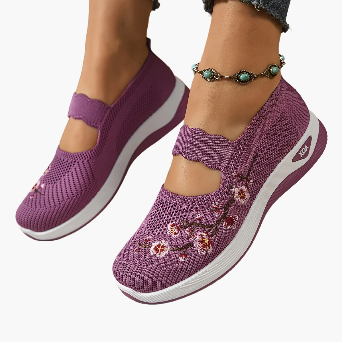 Dam Sneakers Mary Jane med Broderi och Lätt Komfort För Vardagsbruk