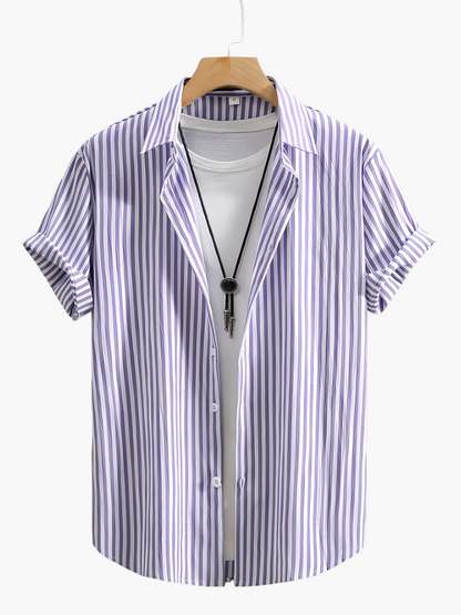 Herr Skjorta Kortärmad Randig Sommar Casual Stil