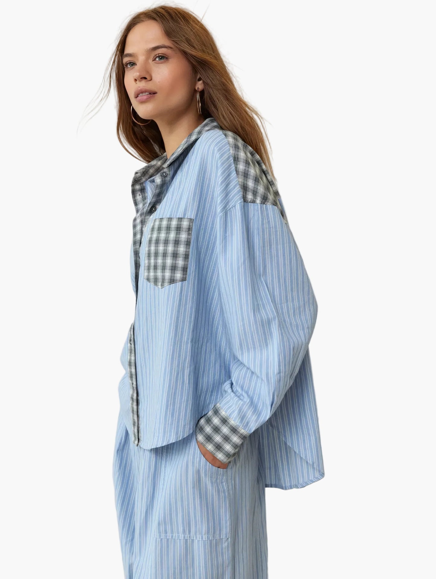 Dam Pyjamaset – Modern Oversize Skjorta och Byxa för Lounge och Sömn