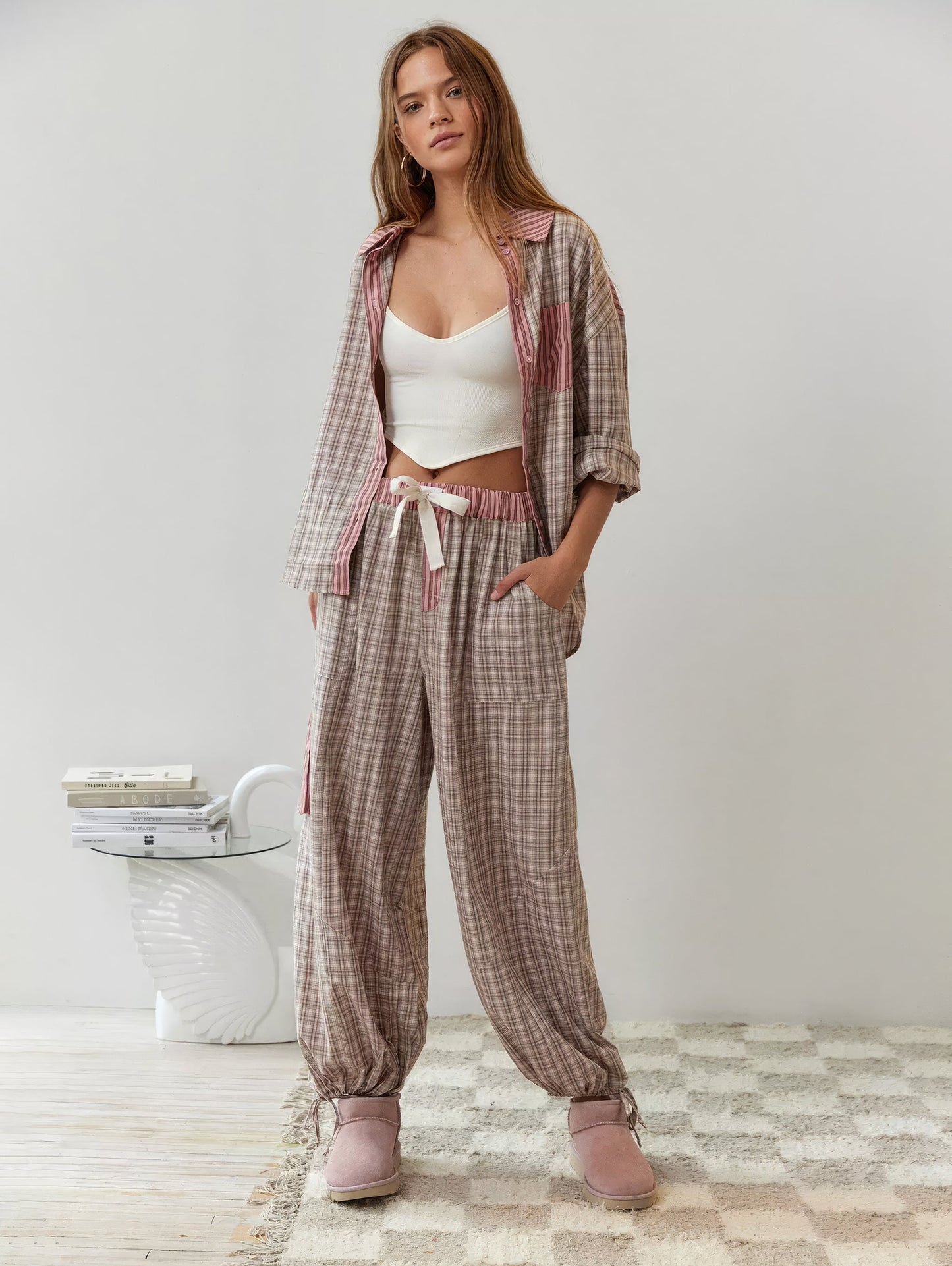 Dam Pyjamaset – Modern Oversize Skjorta och Byxa för Lounge och Sömn