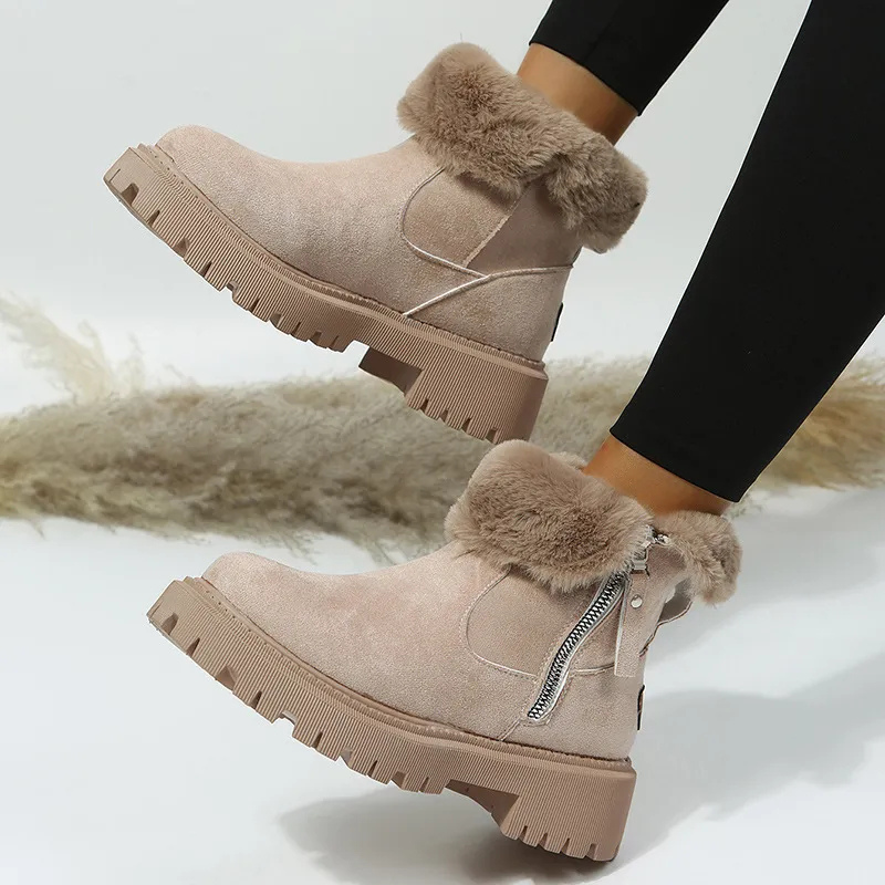 Dam vinterboots med foder och dragkedja – Trendiga och varma vardagskängor