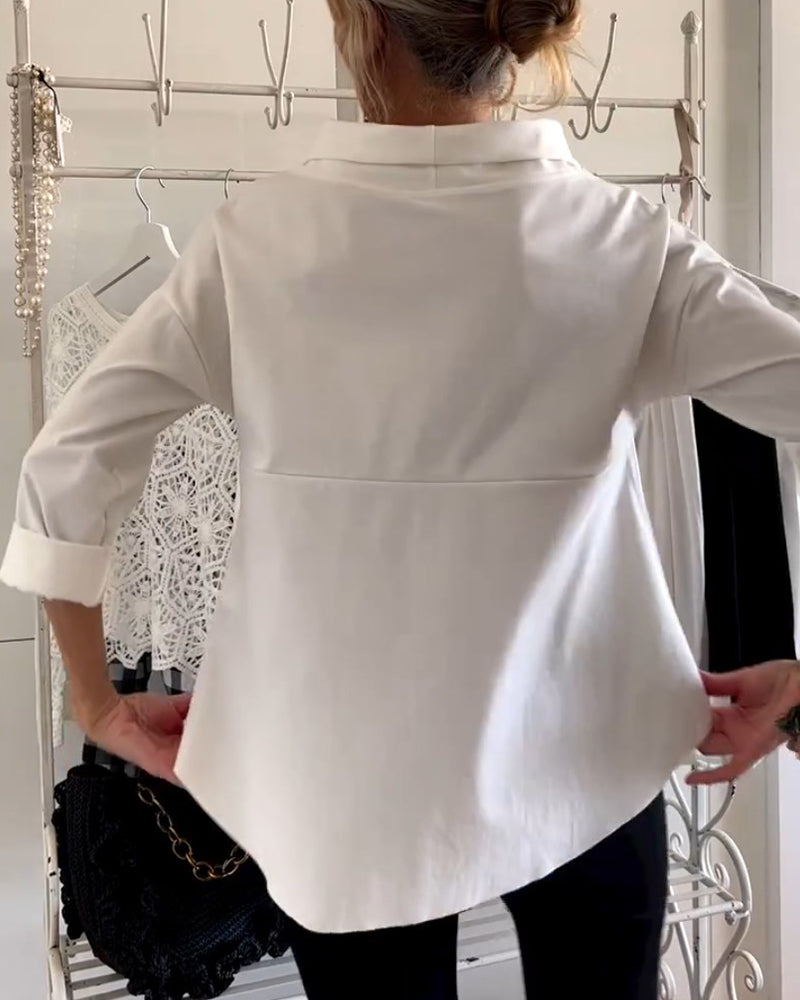 Damtop med modern lös passform och hög krage – Elegant vardags- och festplagg för kvinnor