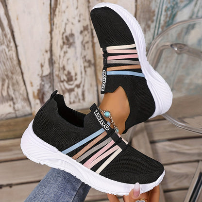 Dam Sneakers Slip-on Sportiga Vardagsskor Låg Modell – Trendig Randig Design
