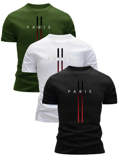 Herr T-shirt Paris Tryck Modern Sportstil Kortärmad