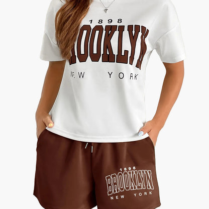 Damset Loungekläder Brooklyn New York T-shirt och Shorts - Avslappnad Stil