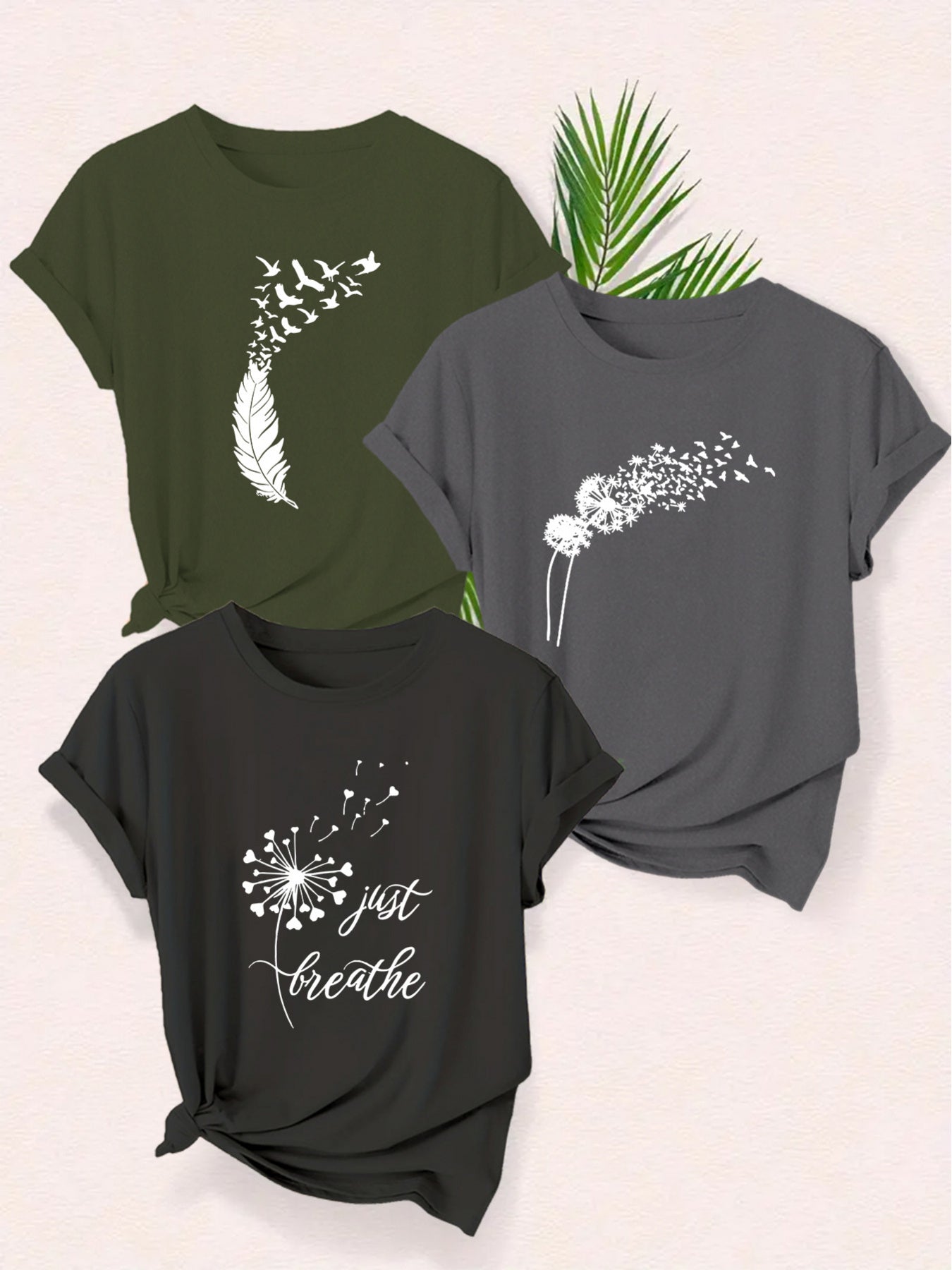 Dam T-shirt med naturmotiv och avslappnad stil – kortärmad grafisk topp med inspirerande tryck