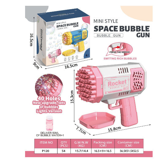 Bazooka Bubble Gun – Elektrisk Bubbelmaskin för Barn och Familj, 69 Hål, Leksak för Utomhus och Inomhuslek
