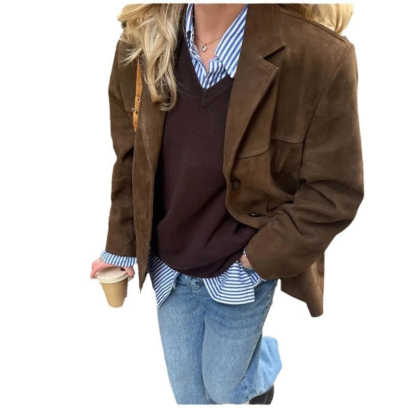 Dam Retro Oversized Kavaj Jacka – Stilren Vintage för Vardagsbruk och Mode
