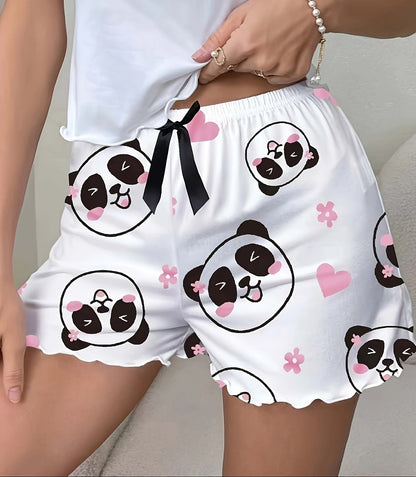 Dam Shorts med Panda-motiv – Söt och Lekfull Pyjamas för Vuxna – Perfekt för Vår och Sommar