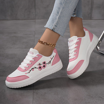 Dam Sneakers Elegant Stil Vardagsskor med Broderade Blommor och Snörning