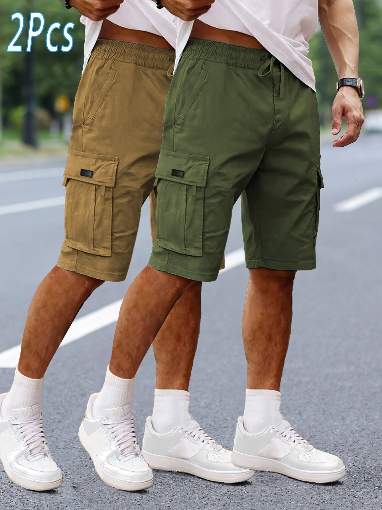 Herrarnas 2-pack avslappnade cargoshorts för utomhus och vardag