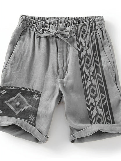 Herrshorts med etnisk och geometrisk design – Trendiga avslappnade shorts för sommar och semester