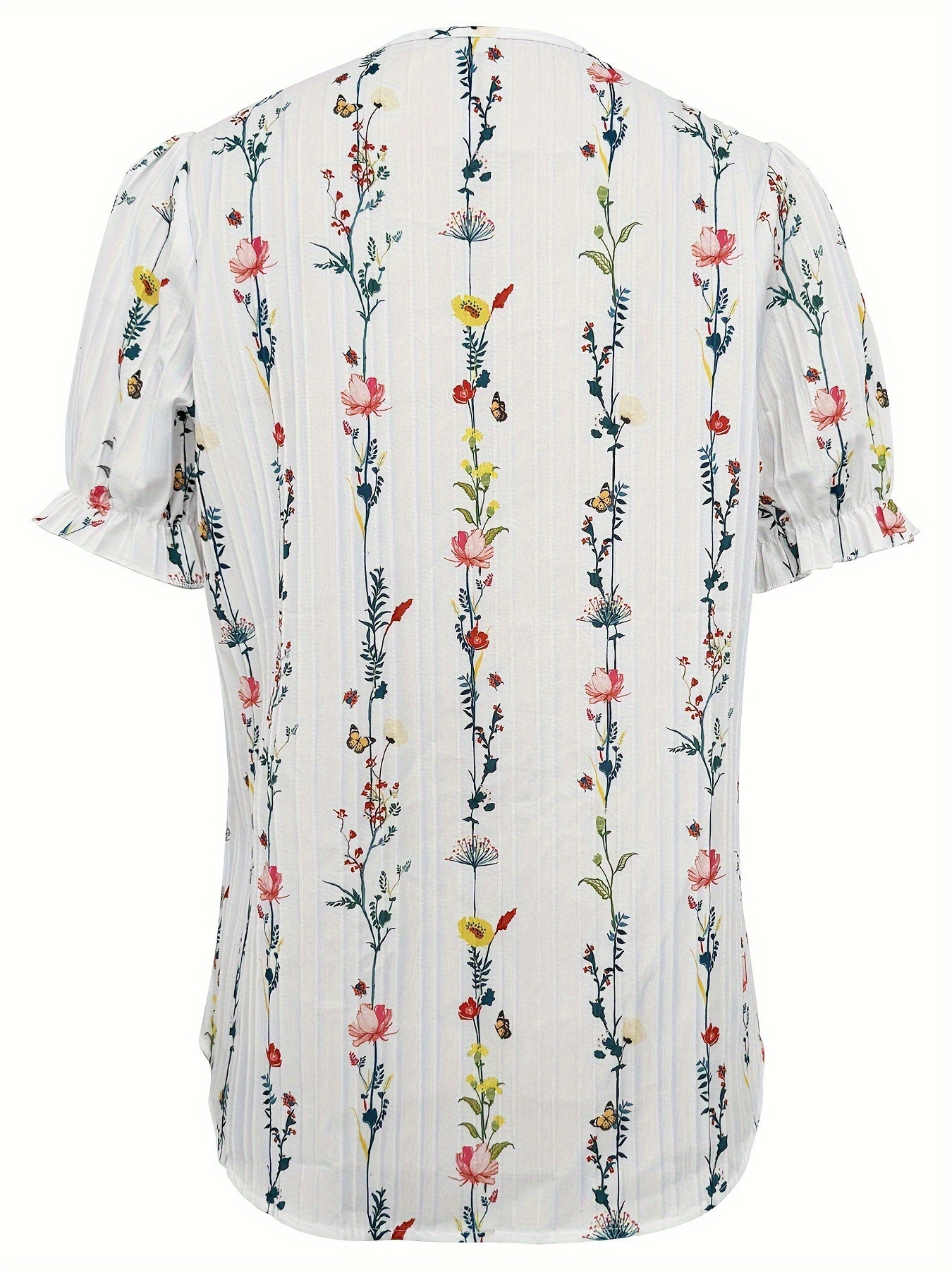 Dam Blus Elegant Somrig V-ringad Blommig Kortärmad Weekend Casual