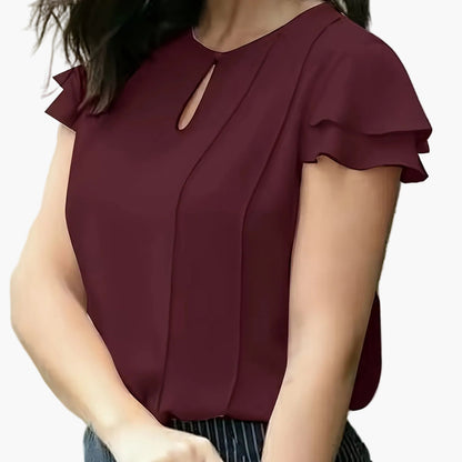 Dam Elegant Blus för Kontor och Fritid med Volangärm och Nyckelhålsdetalj