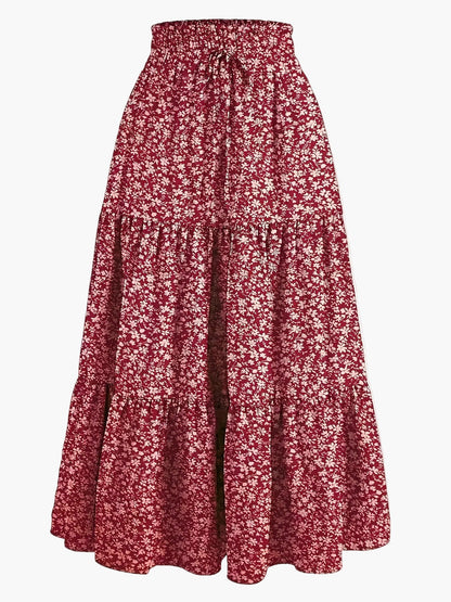 Dam Kjol Smockad Midja Elegant Vardagsstil Midi Volangkjol