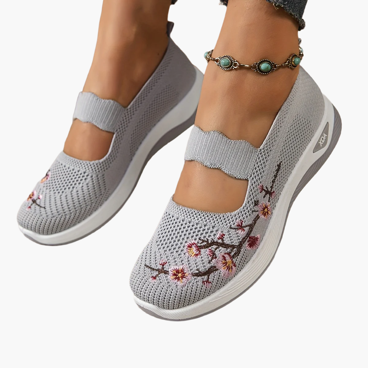 Dam Sneakers Mary Jane med Broderi och Lätt Komfort För Vardagsbruk