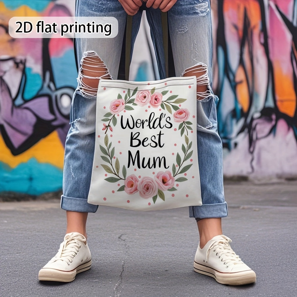 Damernas blommiga presentpåse – World's Best Mum – modern handväska för vardagsbruk och gåva till mamma