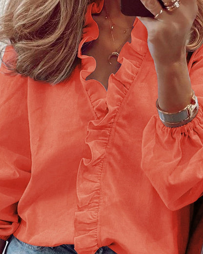 Danielle – Långärmad Blus med Volanger