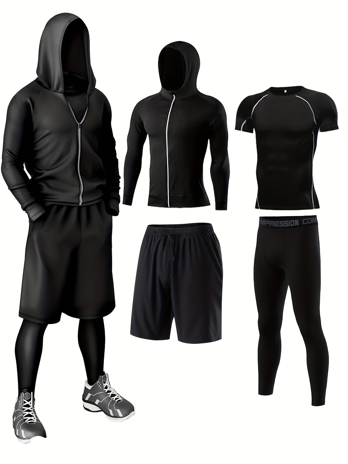 Herr Sportklädesset – Komplett 5-delars Träningsoutfit för Gym & Löpning