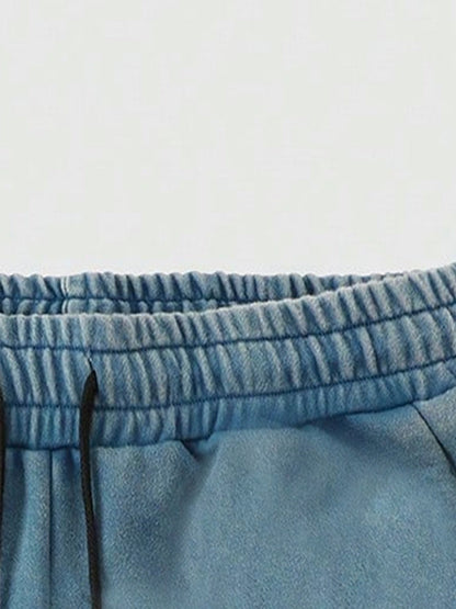 Herrshorts Streetwear med Hustle-tryck, avslappnad stil för vardagsbruk