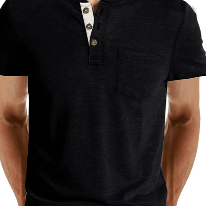 Herr T-shirt med knappslå och bröstficka – Casual stil för vardag och fritid