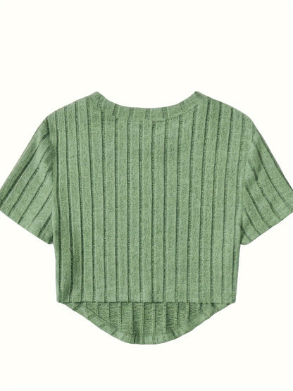 Dam Topp Kortärmad Ribbad Crop Top Casual Sommar