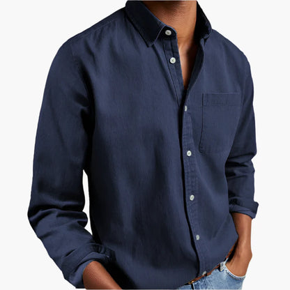 Herr Skjorta Casual Denim – Klassisk Button-Down för Vardagsstil och Kontor