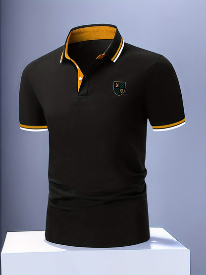 Herr Pikétröja Casual Polo Kort Ärmskjorta med Emblem – Modern Stil för Vardagsbruk