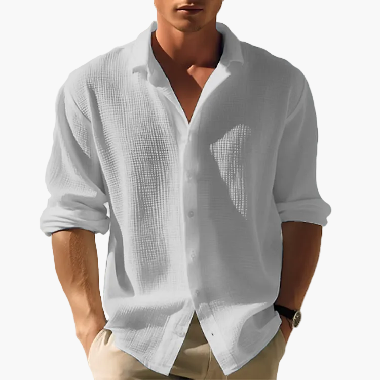 Herr Skjorta – Avslappnad Button-Down, Sommarstil, Perfekt för Fritid & Semester
