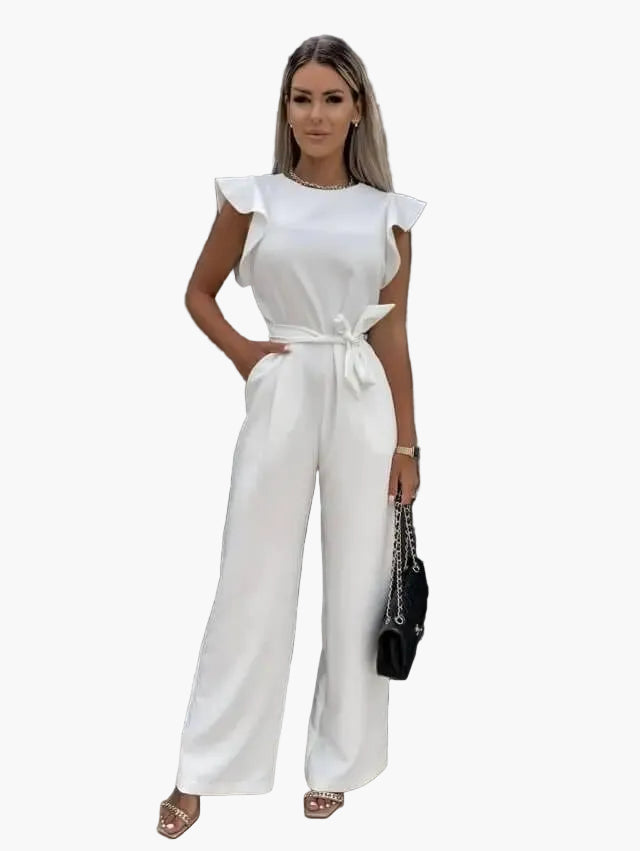 Dam Jumpsuit Elegant Vardagsstil med Volangärm och Bälte – Perfekt för Arbete och Fest