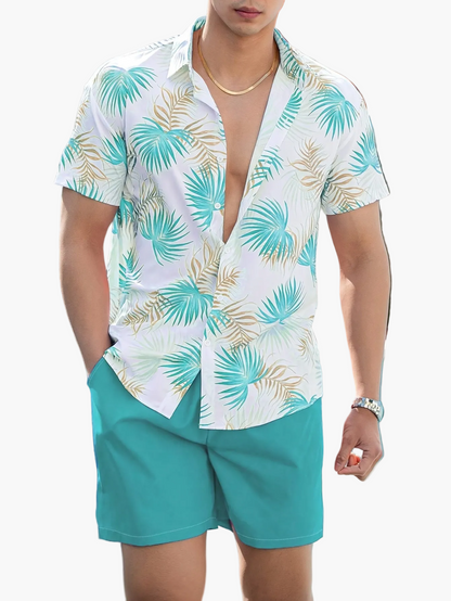 Herrset med kortärmad skjorta och shorts – trendigt semester- och strandmode