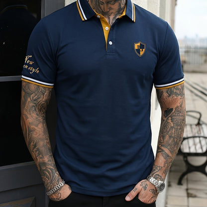 Herr Pikétröja Casual Polo Kort Ärmskjorta med Emblem – Modern Stil för Vardagsbruk