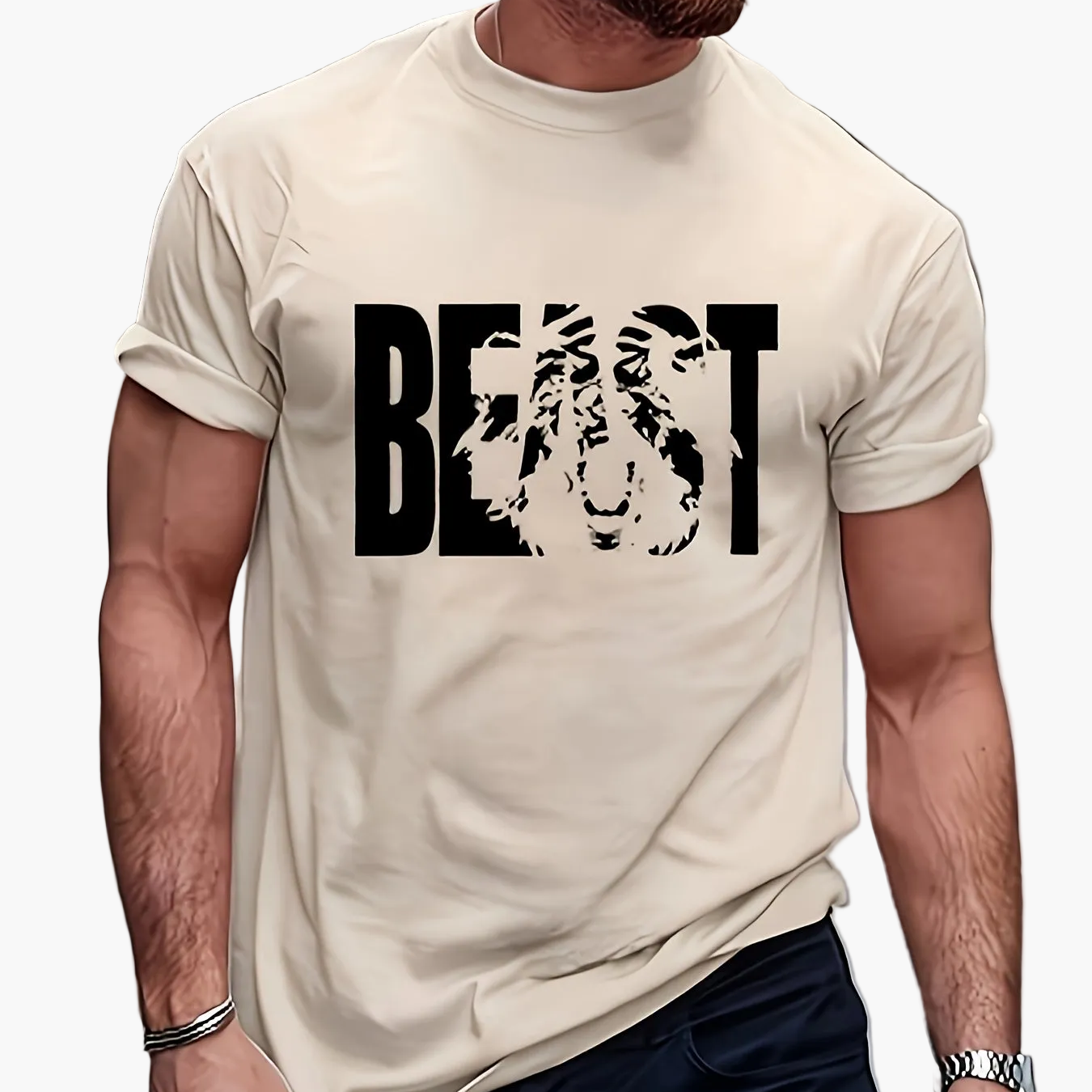 Herr T-shirt med BEAST-tryck – Trendig och avslappnad stil för stora storlekar