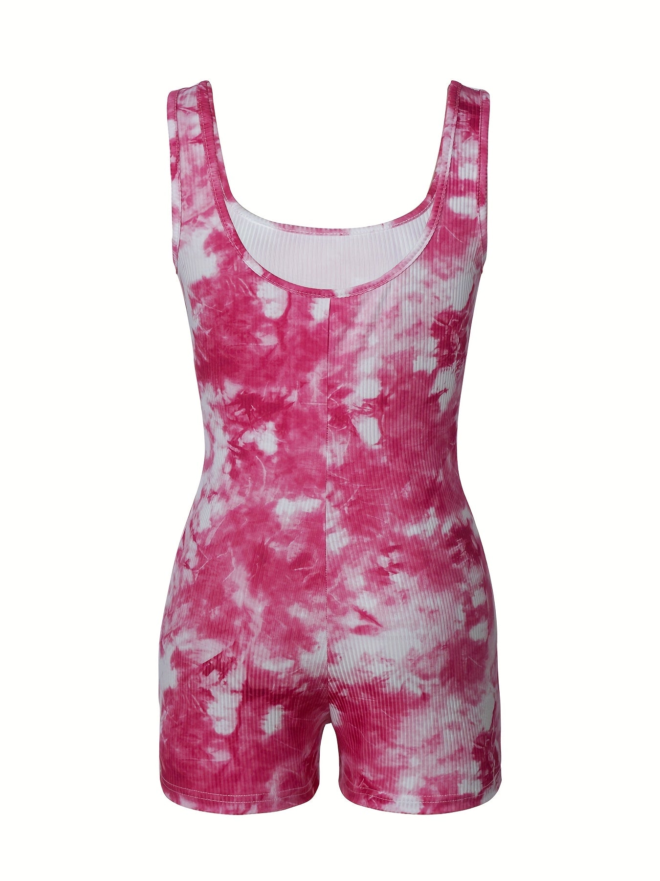 Dam Kort Jumpsuit i Trendig Tie-Dye Stil – Sommarens Perfekta Enstycksdräkt för Fritid och Semester
