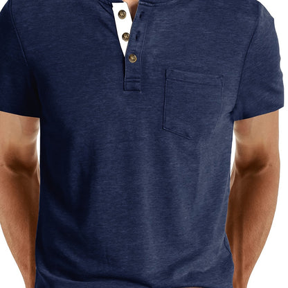 Herr T-shirt med knappslå och bröstficka – Casual stil för vardag och fritid