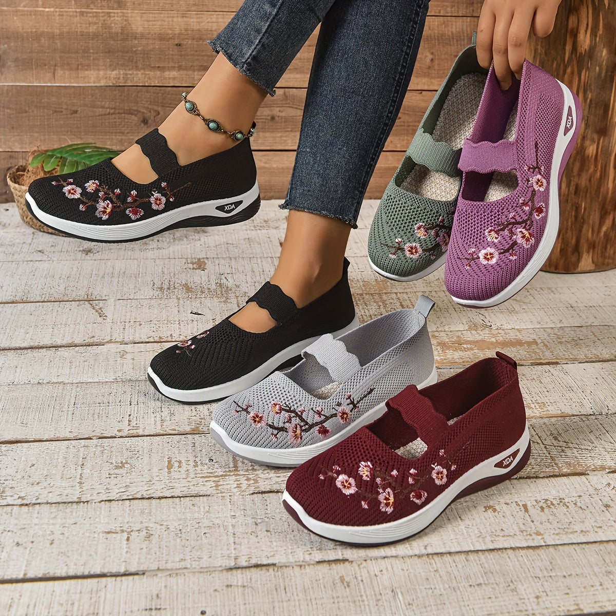Dam Sneakers Mary Jane med Broderi och Lätt Komfort För Vardagsbruk