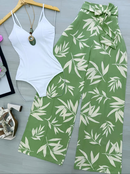 Dam Elegant Vida Byxbyxor med Växtmönster – Perfekta för Vår och Sommar