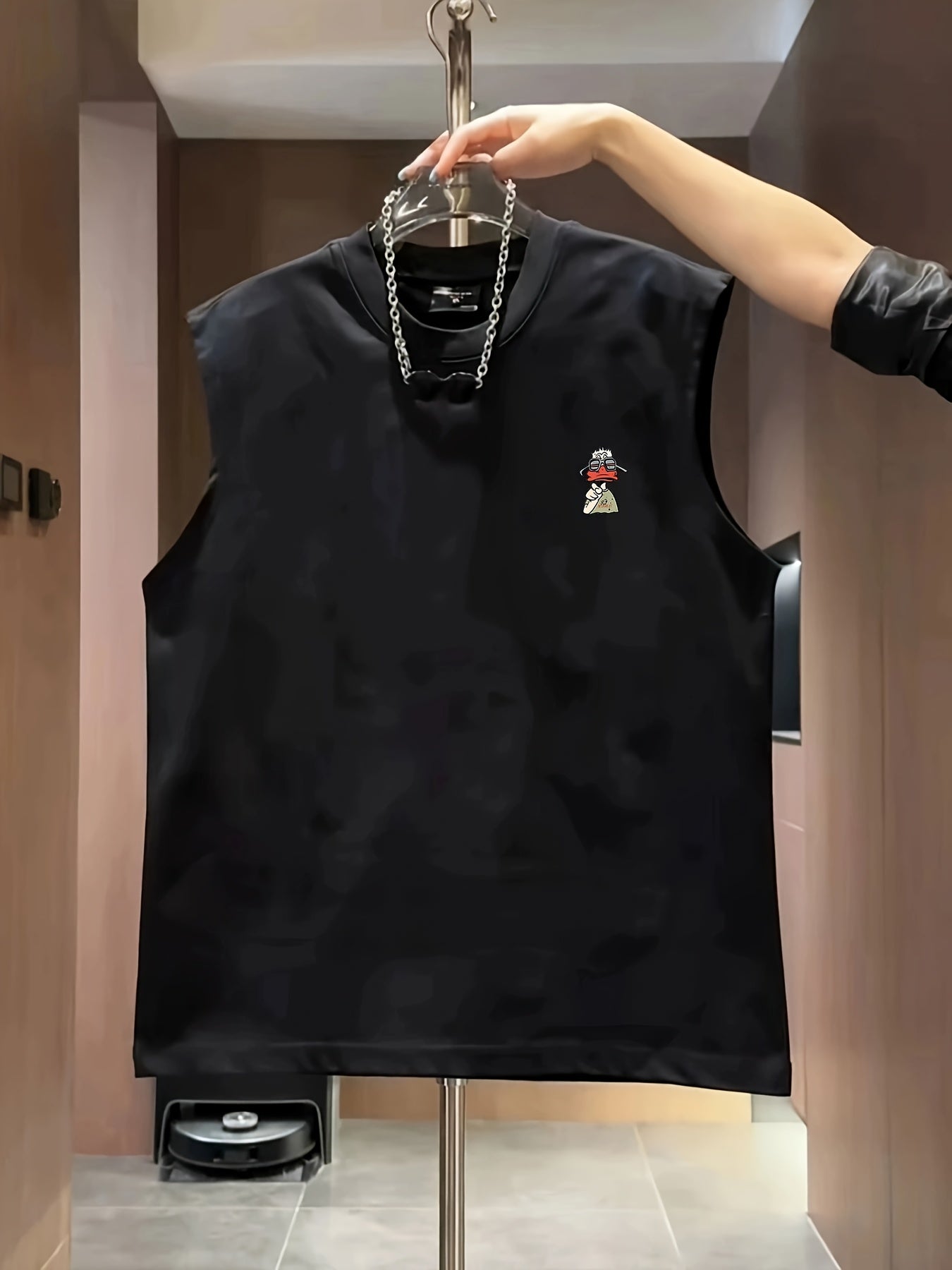 Herrarnas ärmlösa streetwear t-shirt med tecknad anka och urban stil