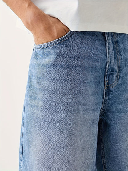 Herr Bermuda Jeansshorts Lös Passform Streetwear