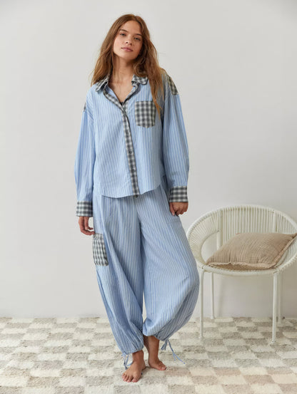 Dam Pyjamaset – Modern Oversize Skjorta och Byxa för Lounge och Sömn